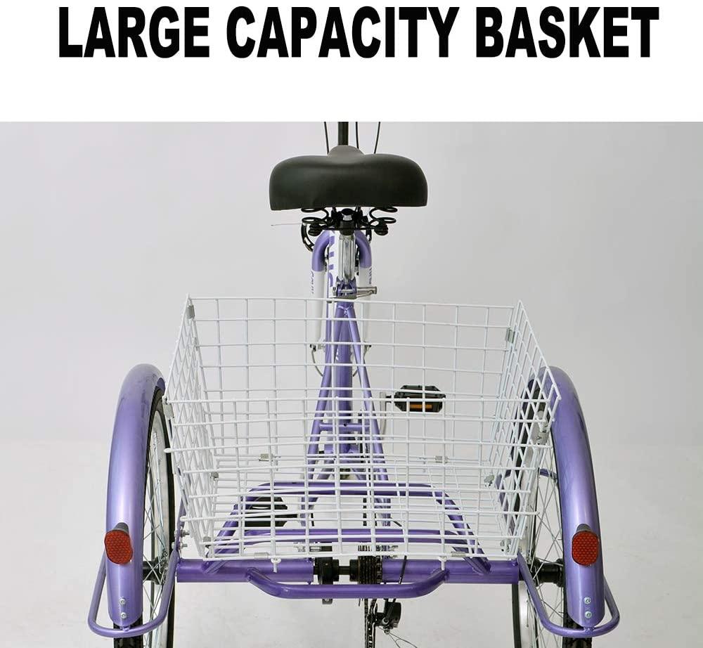 ZUKKA Adult Tricycle Trikes,7 Speed Three-Wheeled Bike,24/26 Inch Cruiser Bicycles with LarShopping Basket for Seniors, Women, Men