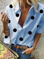 Polka Dot A Lapel Long Sleeve Blouse
