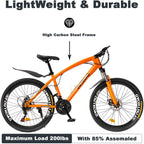 Max4out Mountain Bike 21 Speed  Derailleur with High Carbon Steel Frame, 26 inches Wheels, Double Disc Brake, Front Suspension Anti-Slip Bikes