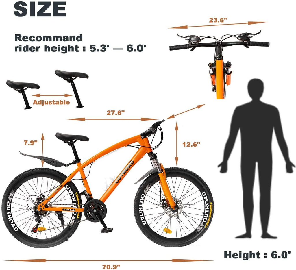 Max4out Mountain Bike 21 Speed  Derailleur with High Carbon Steel Frame, 26 inches Wheels, Double Disc Brake, Front Suspension Anti-Slip Bikes