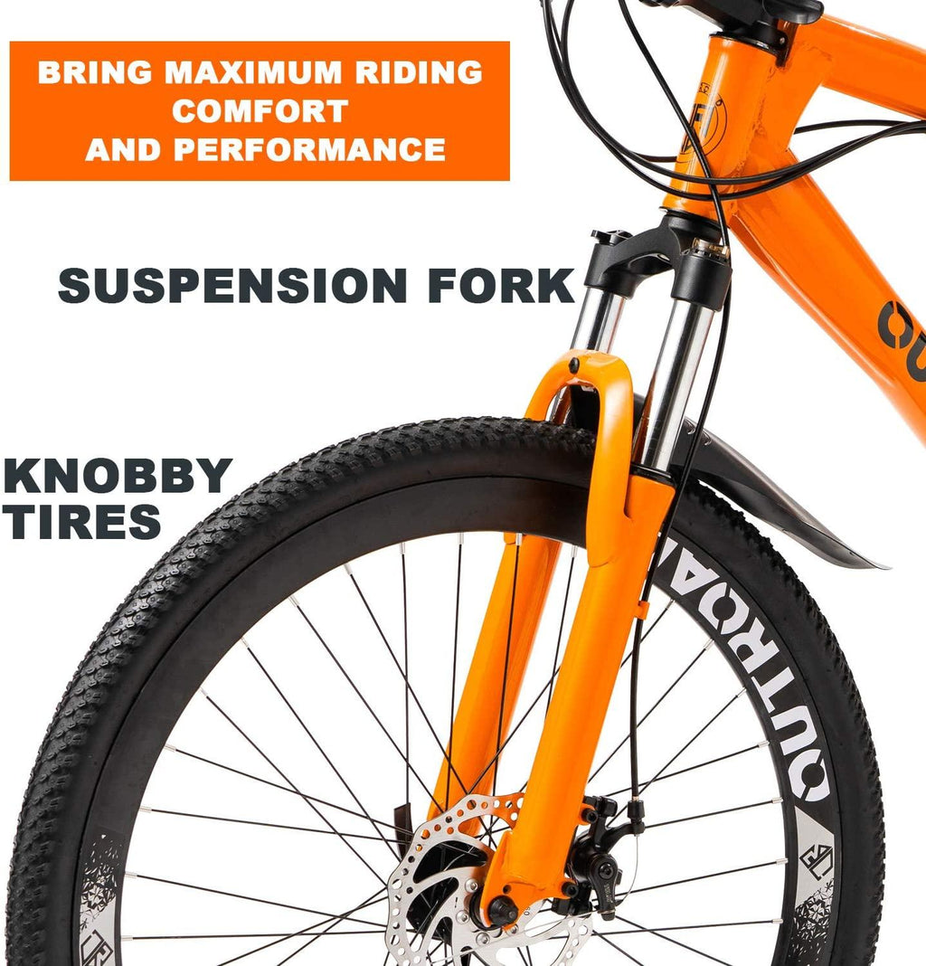 Max4out Mountain Bike 21 Speed  Derailleur with High Carbon Steel Frame, 26 inches Wheels, Double Disc Brake, Front Suspension Anti-Slip Bikes
