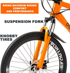 Max4out Mountain Bike 21 Speed  Derailleur with High Carbon Steel Frame, 26 inches Wheels, Double Disc Brake, Front Suspension Anti-Slip Bikes