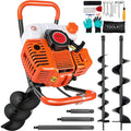 gpoas 52cc gas powered post hole digger with 4”6”8”earth auger drill bits and 3 extension bars (8" 12" 20"),2-stroke 2.4hp fence post auger for farm garden plant