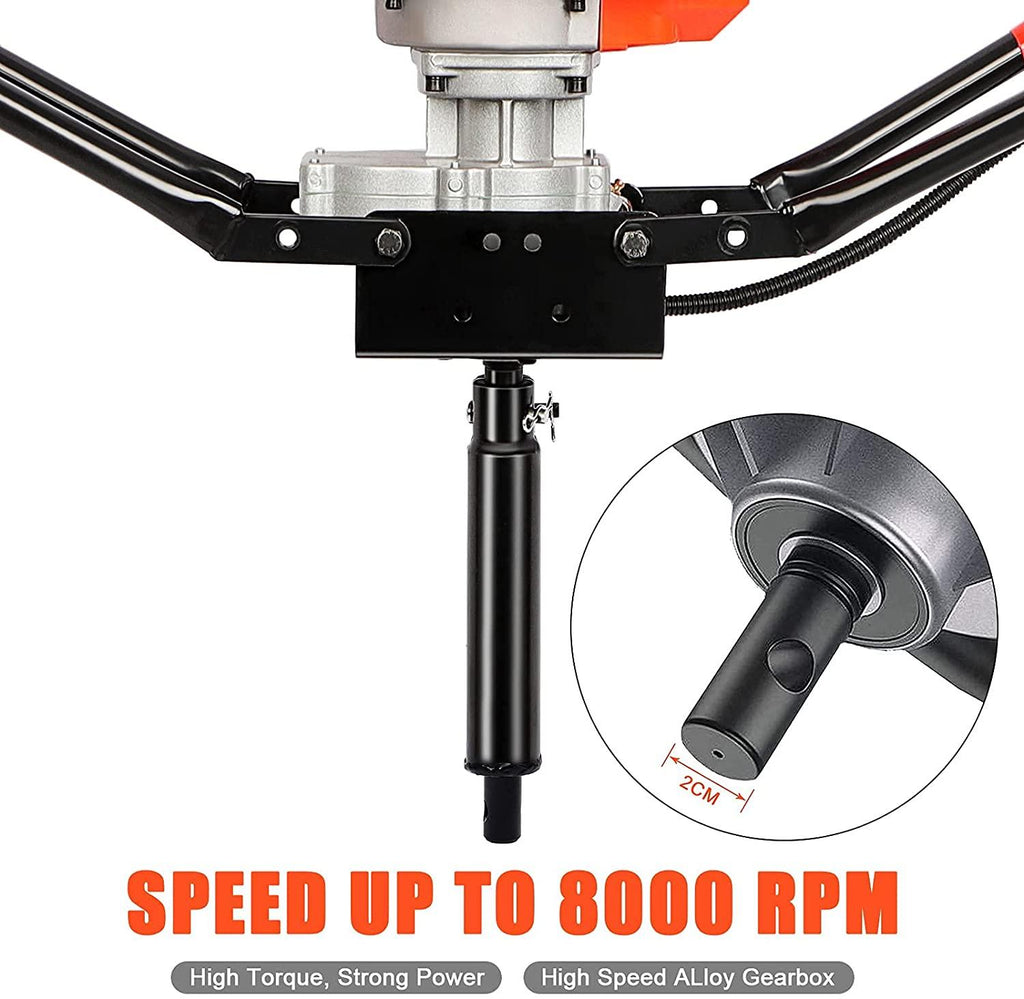 gpoas 52cc gas powered post hole digger with 4”6”8”earth auger drill bits and 3 extension bars (8" 12" 20"),2-stroke 2.4hp fence post auger for farm garden plant