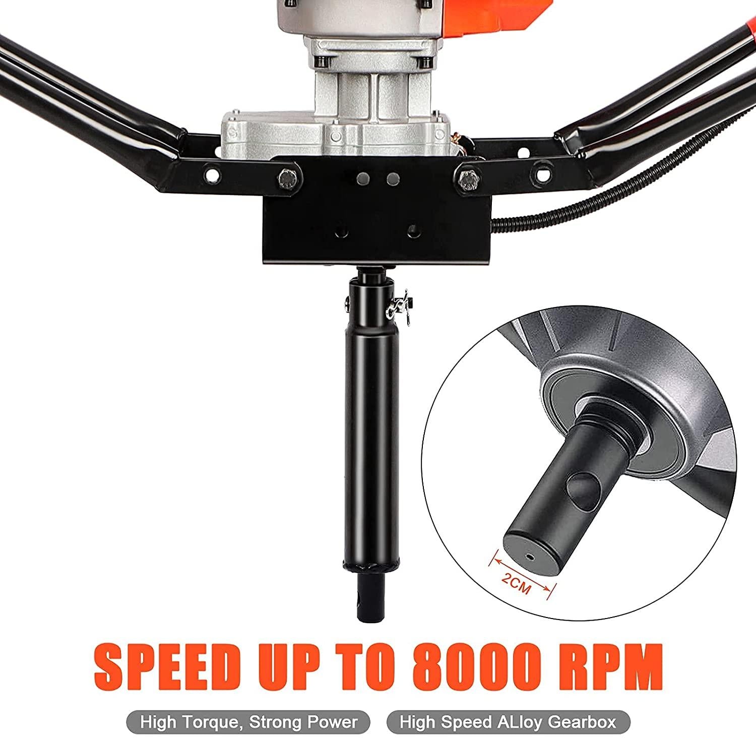 gpoas 52cc gas powered post hole digger with 4”6”8”earth auger drill bits and 3 extension bars (8" 12" 20"),2-stroke 2.4hp fence post auger for farm garden plant