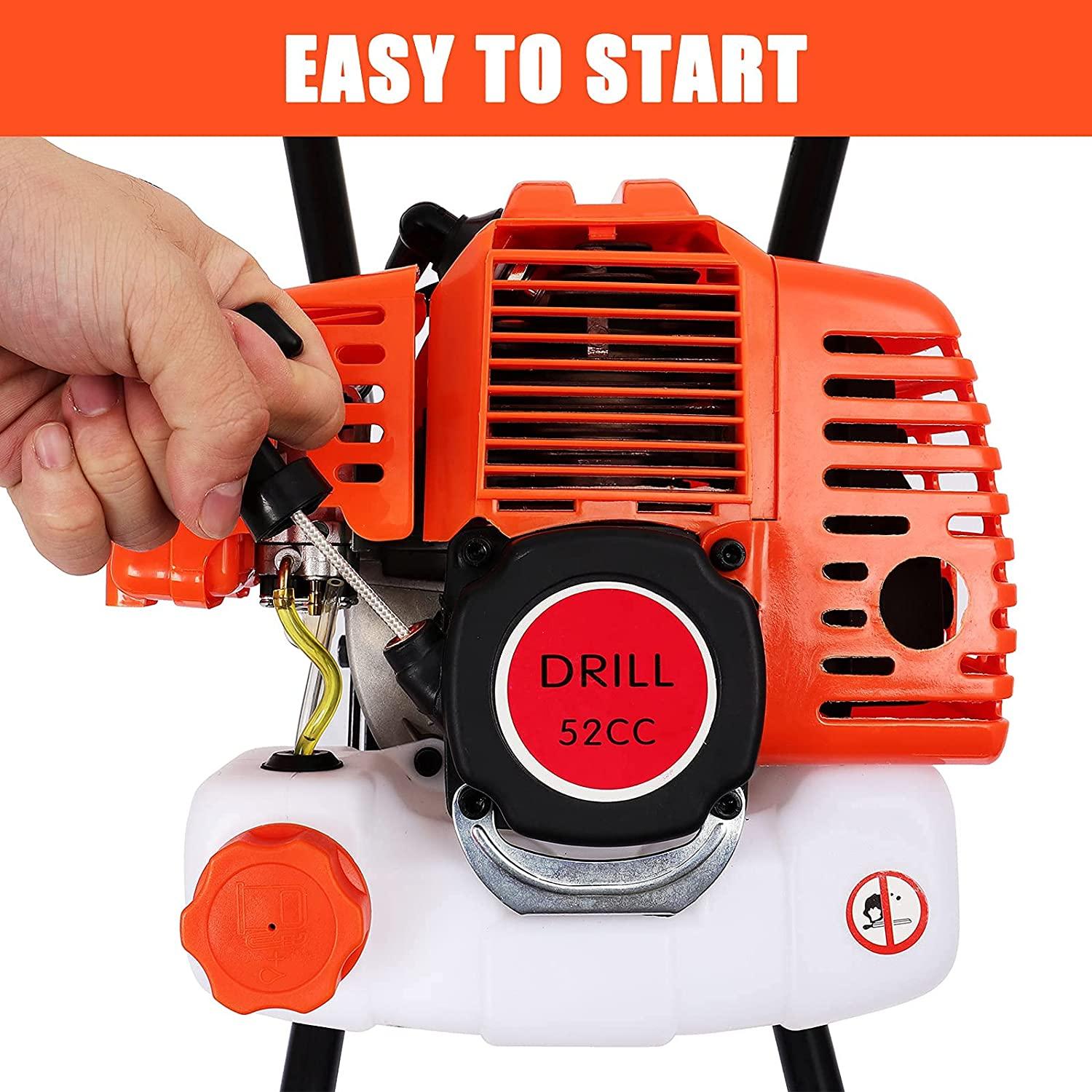 gpoas 52cc gas powered post hole digger with 4”6”8”earth auger drill bits and 3 extension bars (8" 12" 20"),2-stroke 2.4hp fence post auger for farm garden plant