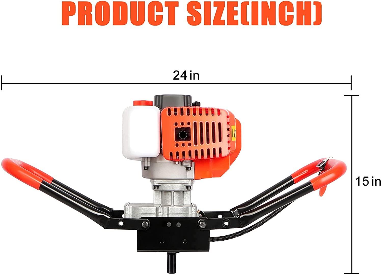gpoas 52cc gas powered post hole digger with 4”6”8”earth auger drill bits and 3 extension bars (8" 12" 20"),2-stroke 2.4hp fence post auger for farm garden plant