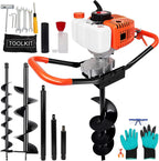 gpoas 52cc gas powered post hole digger with 4”6”8”earth auger drill bits and 3 extension bars (8" 12" 20"),2-stroke 2.4hp fence post auger for farm garden plant