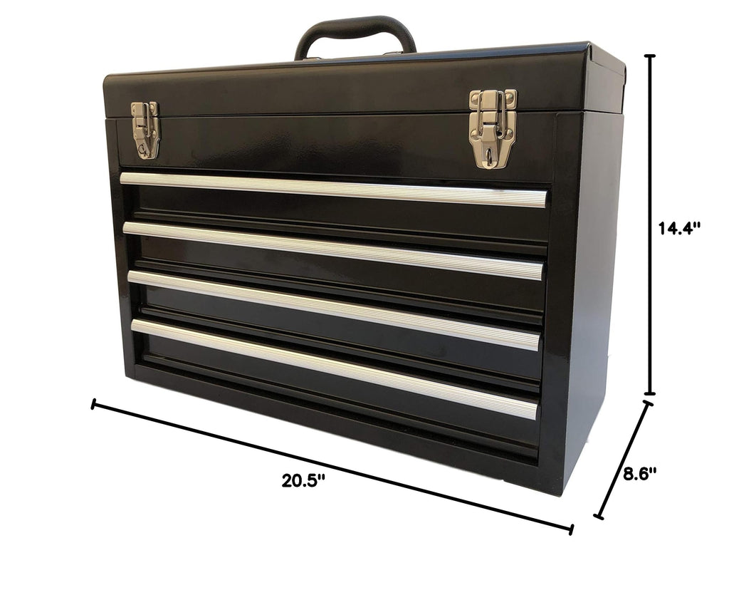 Portable Metal Tool Chest with 4 Drawers, 20" 4-Drawer Tool Chest Cabinet with Ball Bearing Drawer Slides, Steel Tool StoraBox Organizer 4004 Black