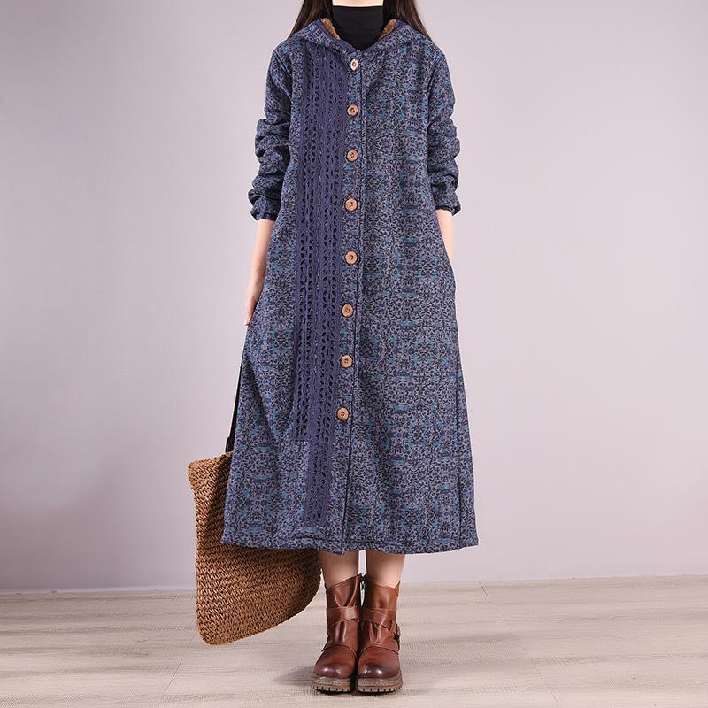 Winter Floral Hollow Plush Warm Hoodie Dress