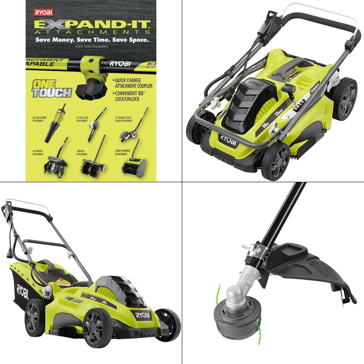 16 in. 13 amp corded electric walk behind push mower and 10 amp string trim