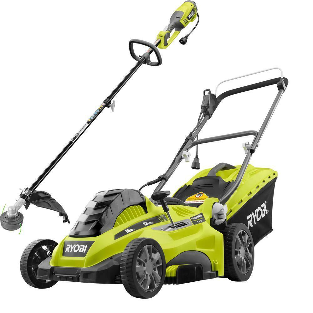 16 in. 13 amp corded electric walk behind push mower and 10 amp string trim