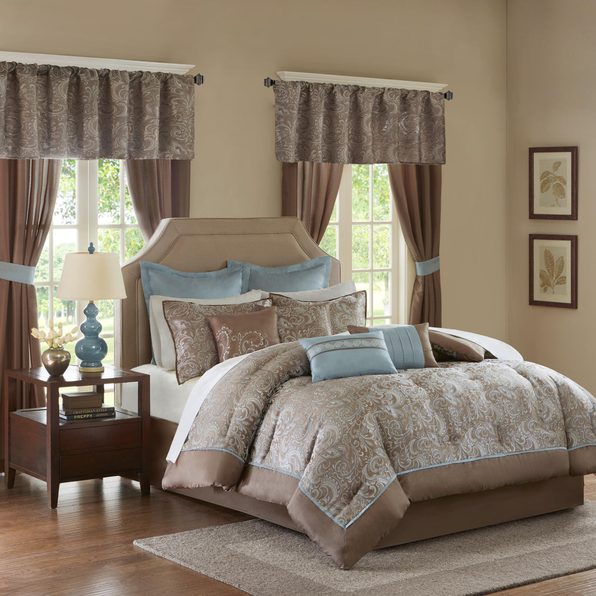 Home Essence Isabella Jacquard 24 Piece Room in a Bag, Blue, King