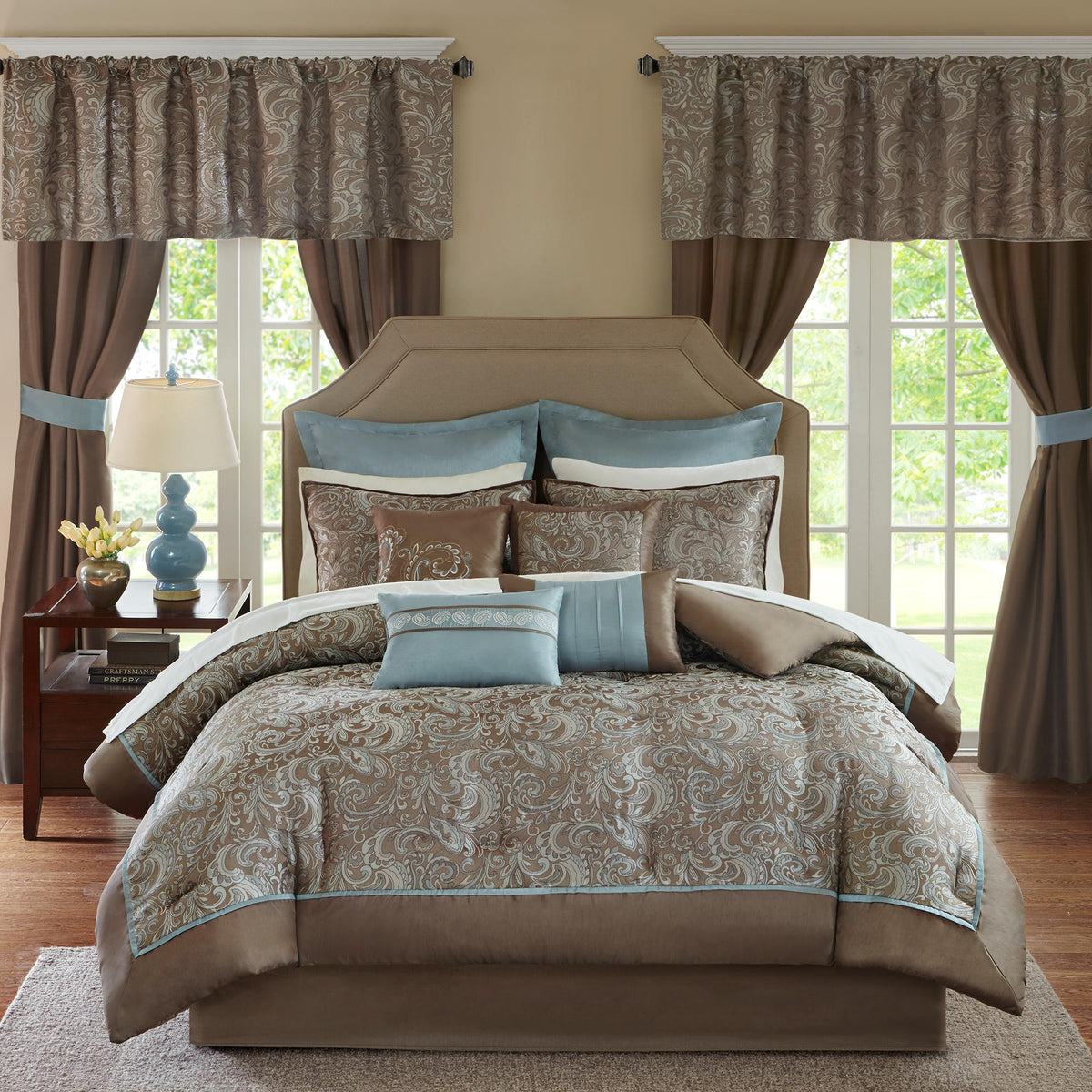 Home Essence Isabella Jacquard 24 Piece Room in a Bag, Blue, King