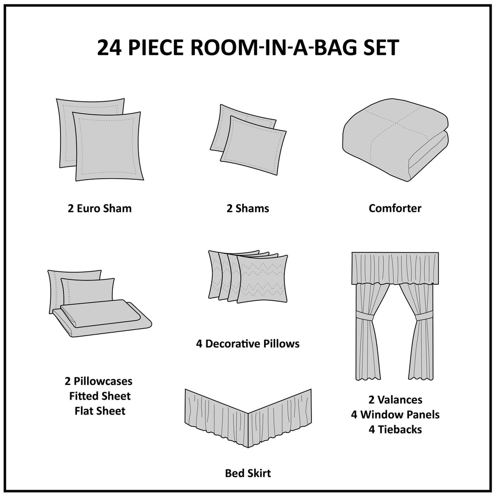 Home Essence Isabella Jacquard 24 Piece Room in a Bag, Blue, King
