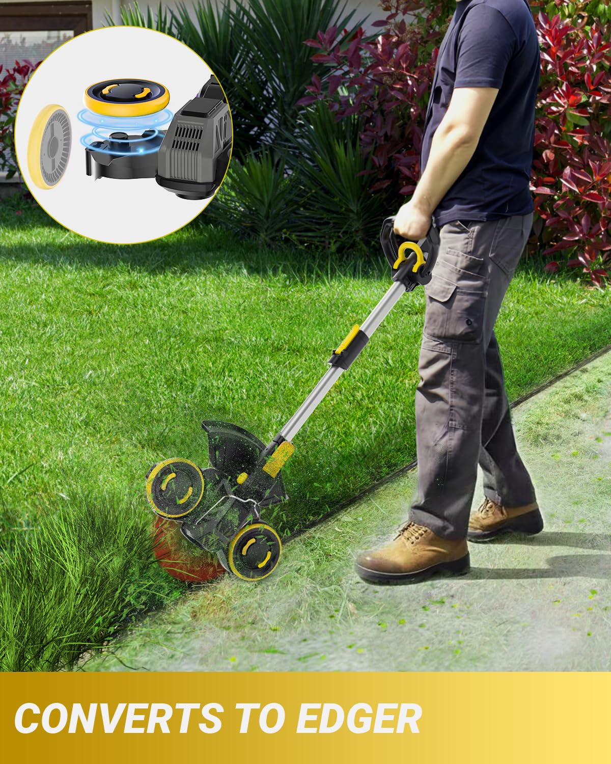 Brushless Cordless Weed Wacker, 4820 Gear Brushless Motor 20V Battery Powered Weed Eater, 3-in-1 Trimmer/Edger/Lawn Mower (5.2A Battery)