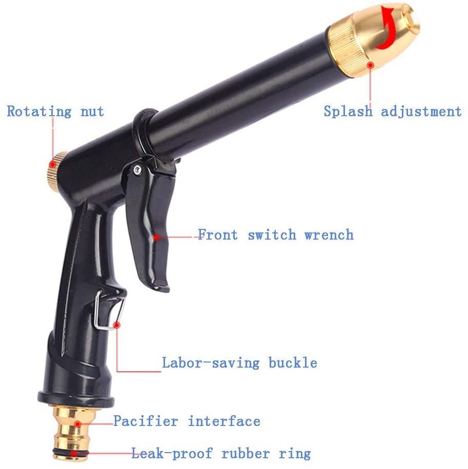 ZLSP Garden Hose Spray Gun Heavy Duty Metal Water Sprinkler High Pressure Water Hose Pipe Gun for Car Pet Washing Watering Lawn and Sidewalk Cleaning(Black) Garden Hose (Size : 7.5m)