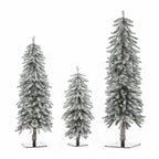 LuxenHome Pre-Lit LED Flocked Fir Slim Artificial Christmas Trees - Set of 3