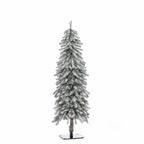 LuxenHome Pre-Lit LED Flocked Fir Slim Artificial Christmas Trees - Set of 3