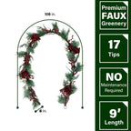 24 in. Artificial Christmas Wreath and Garland Set with Red Berries, Plaid Bows and Rustic Sleigh Bells