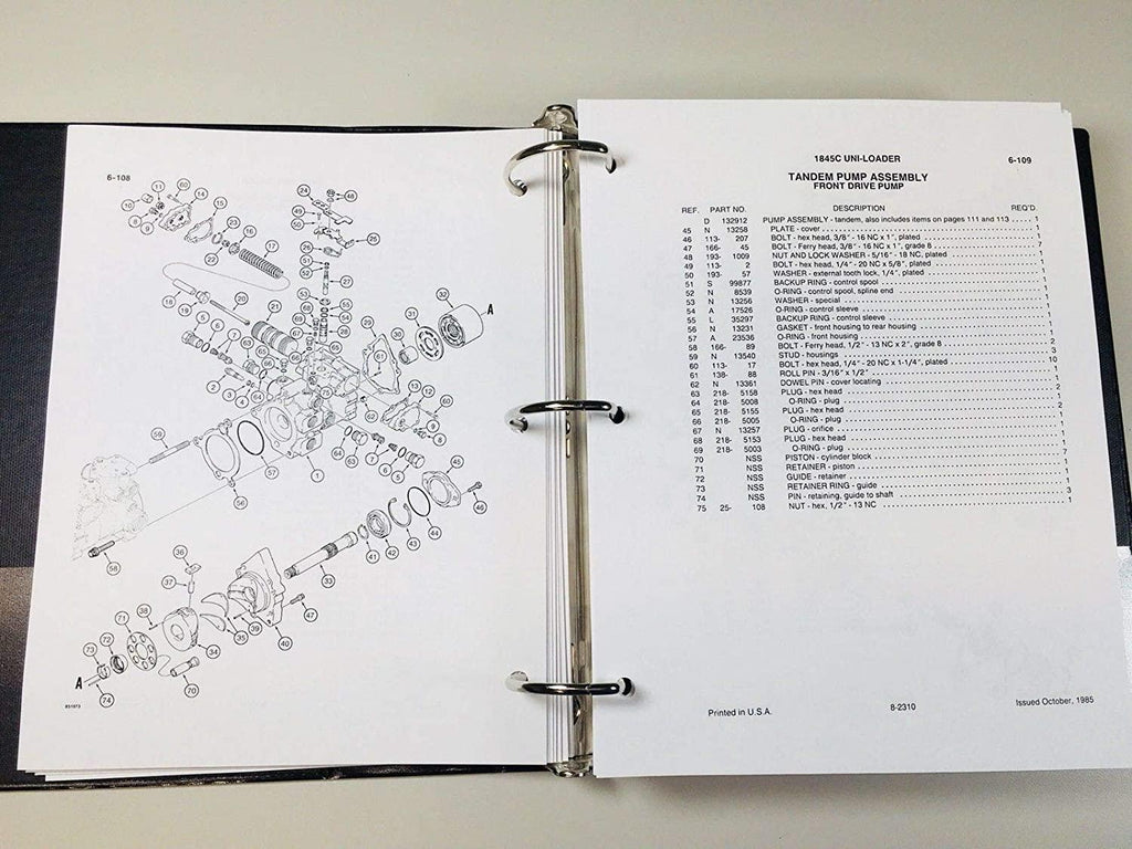 case 1845c uni-loader skid steer service parts operators manual