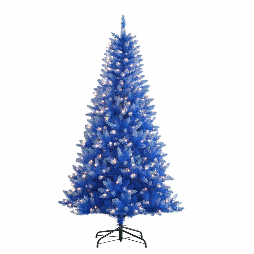 Puleo International Fashion Clear 300 Prelit Incandescent Blue Hinged Slim Christmas Tree, 6.5'