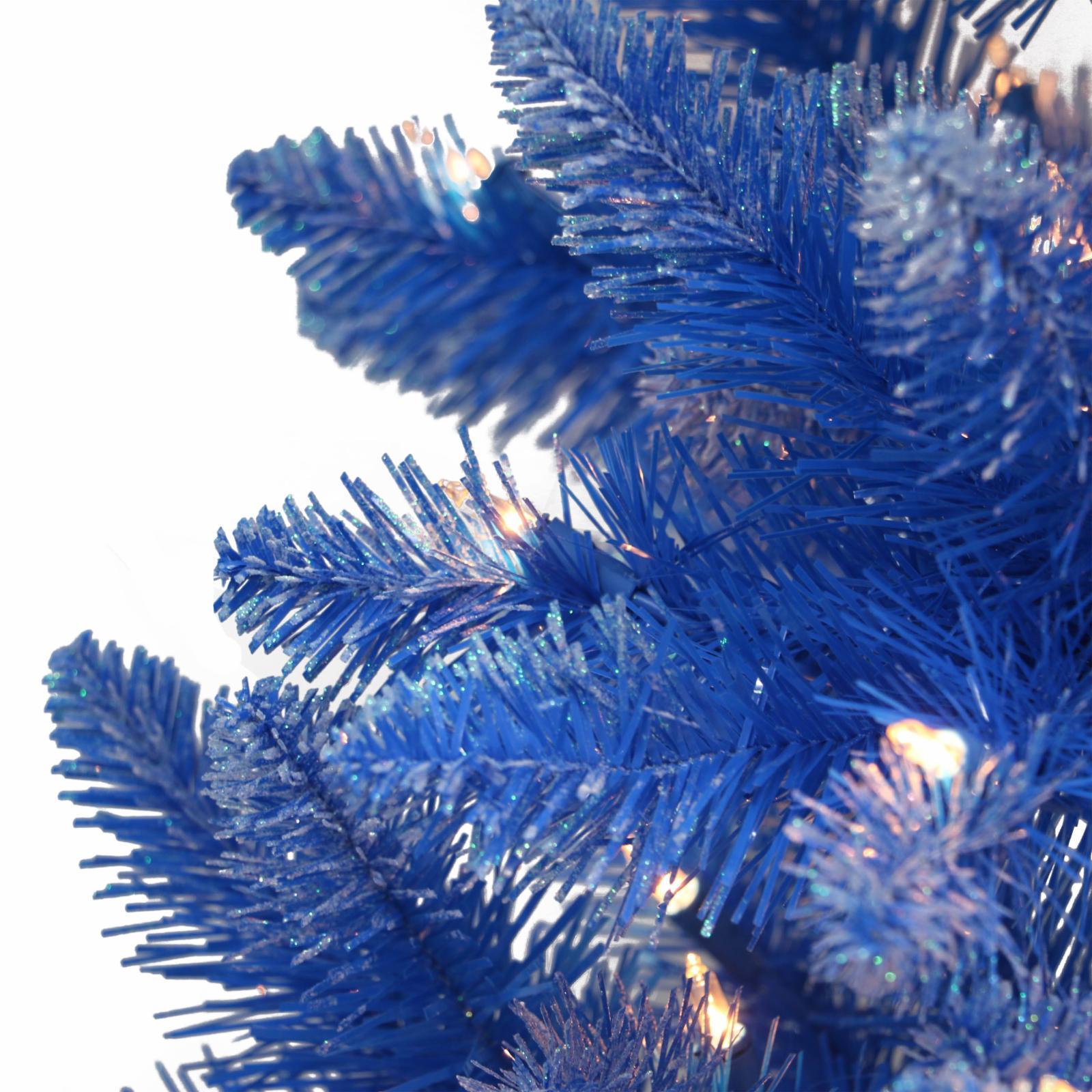 Puleo International Fashion Clear 300 Prelit Incandescent Blue Hinged Slim Christmas Tree, 6.5'