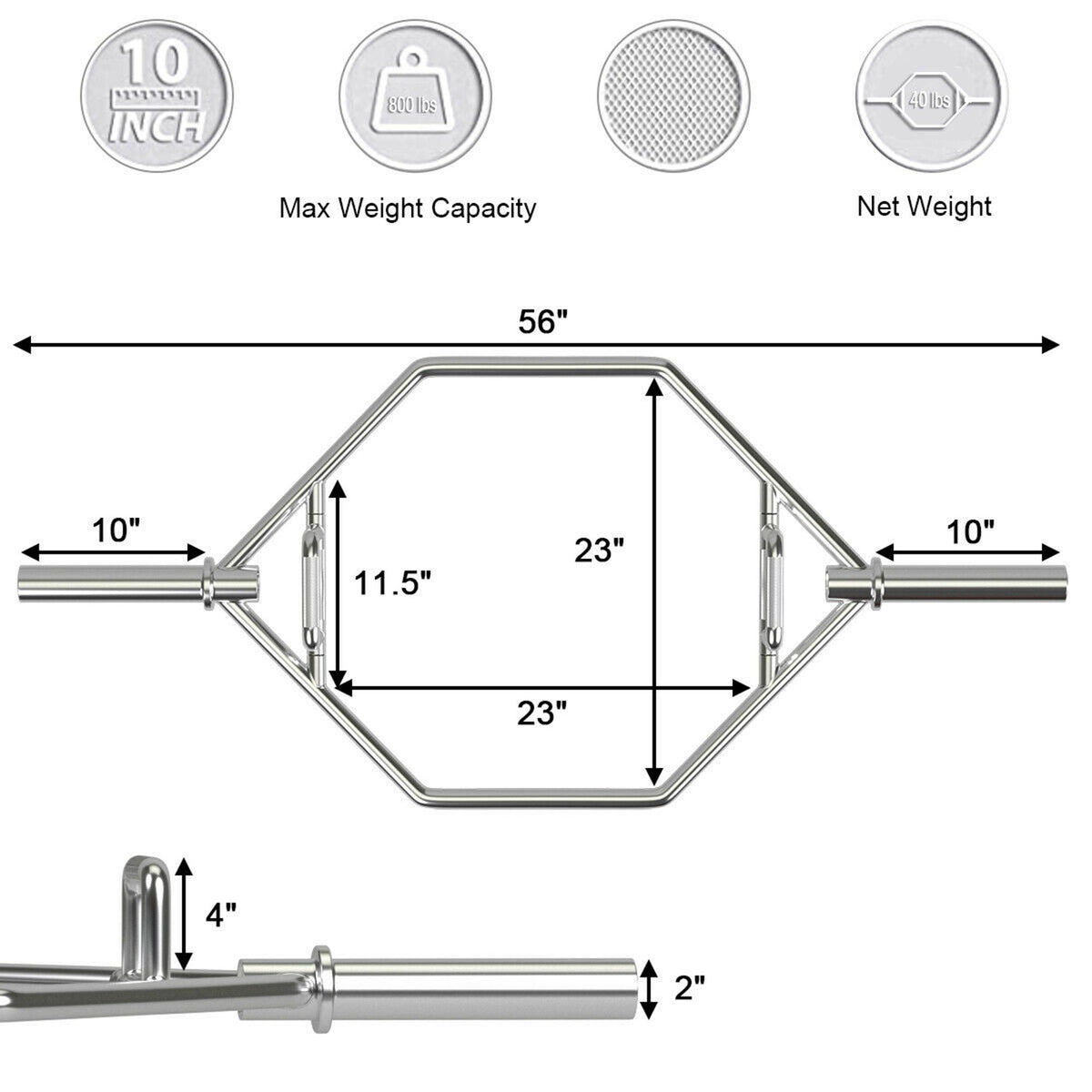 Gymax 56'' Olympic Hexagon Deadlift Bar Trap Bar w/ Folding Grips Pushups Powerlifting