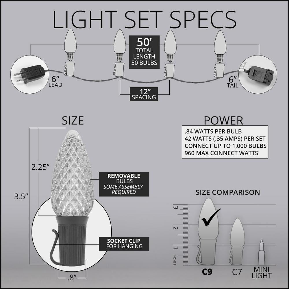 OptiCore 49 ft. 50-Light LED Blue and Cool White Faceted C9 String Light Set