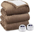 Heated Blanket Queen Size - Soft Ribbed Fleece Fast Heating Electric Blanket with 10 Heating Levels  10 Time Settings, 8 Hours Auto-Off Heated Blanket, Dual Control (84×90 inches,Brown)