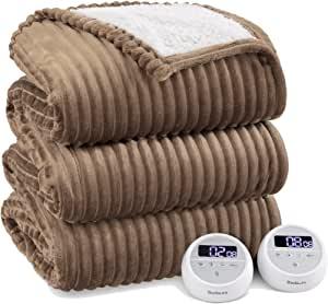 Heated Blanket Queen Size - Soft Ribbed Fleece Fast Heating Electric Blanket with 10 Heating Levels  10 Time Settings, 8 Hours Auto-Off Heated Blanket, Dual Control (84×90 inches,Brown)