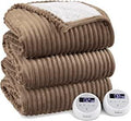 Heated Blanket Size - Soft Ribbed Fleece Fast Heating Electric Blanket with 10 Heating Levels  10 Time Settings, 8 Hours Auto-Off Heated Blanket, Dual Control (90×100 inches, Brown)
