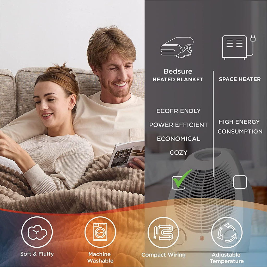 Heated Blanket Queen Size - Soft Ribbed Fleece Fast Heating Electric Blanket with 10 Heating Levels  10 Time Settings, 8 Hours Auto-Off Heated Blanket, Dual Control (84×90 inches,Brown)