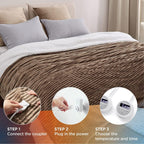 Heated Blanket Size - Soft Ribbed Fleece Fast Heating Electric Blanket with 10 Heating Levels  10 Time Settings, 8 Hours Auto-Off Heated Blanket, Dual Control (90×100 inches, Brown)