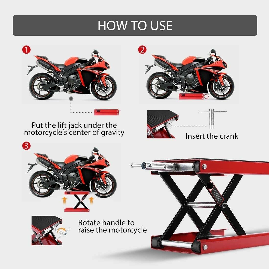 1100LBS Motorcycle MX Supermoto ATV Scissor Jack Center Lift Crank Repair Stand