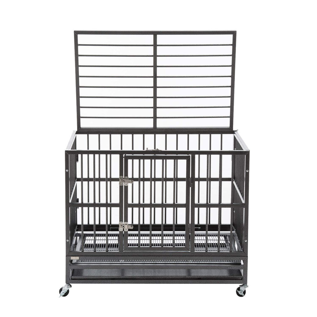 Sliverylake Dog CaCrate Kennel - Heavy Duty Double Door Pet Caw/Metal Tray Wheels Exercise Playpen