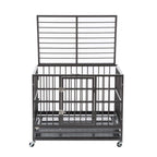 Sliverylake Dog CaCrate Kennel - Heavy Duty Double Door Pet Caw/Metal Tray Wheels Exercise Playpen