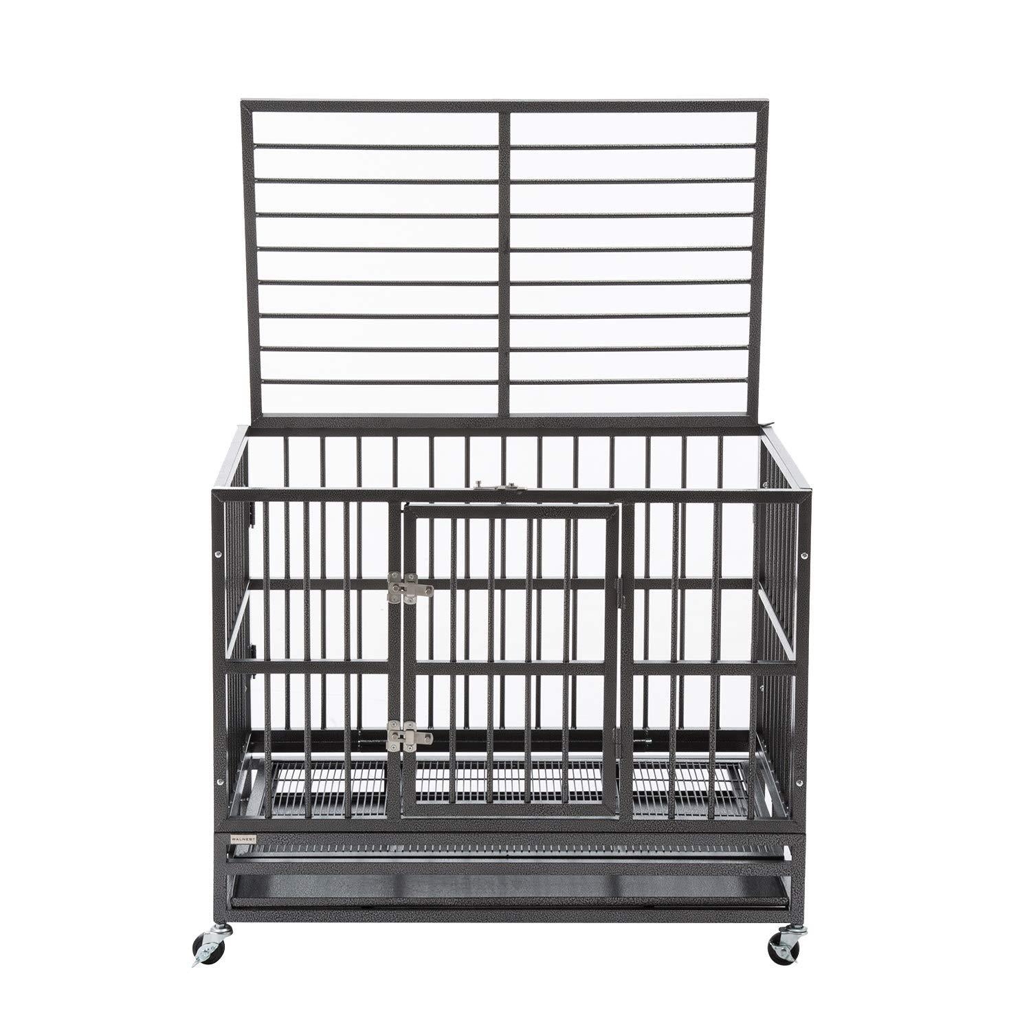 Sliverylake Dog CaCrate Kennel - Heavy Duty Double Door Pet Caw/Metal Tray Wheels Exercise Playpen