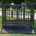 Sliverylake Dog CaCrate Kennel - Heavy Duty Double Door Pet Caw/Metal Tray Wheels Exercise Playpen