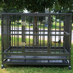 Sliverylake Dog CaCrate Kennel - Heavy Duty Double Door Pet Caw/Metal Tray Wheels Exercise Playpen