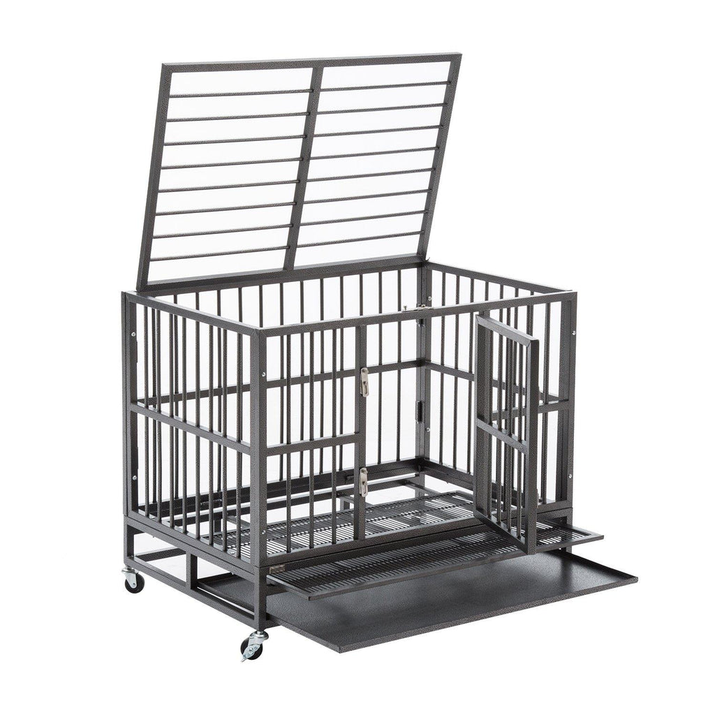 Sliverylake Dog CaCrate Kennel - Heavy Duty Double Door Pet Caw/Metal Tray Wheels Exercise Playpen
