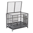 Sliverylake Dog CaCrate Kennel - Heavy Duty Double Door Pet Caw/Metal Tray Wheels Exercise Playpen