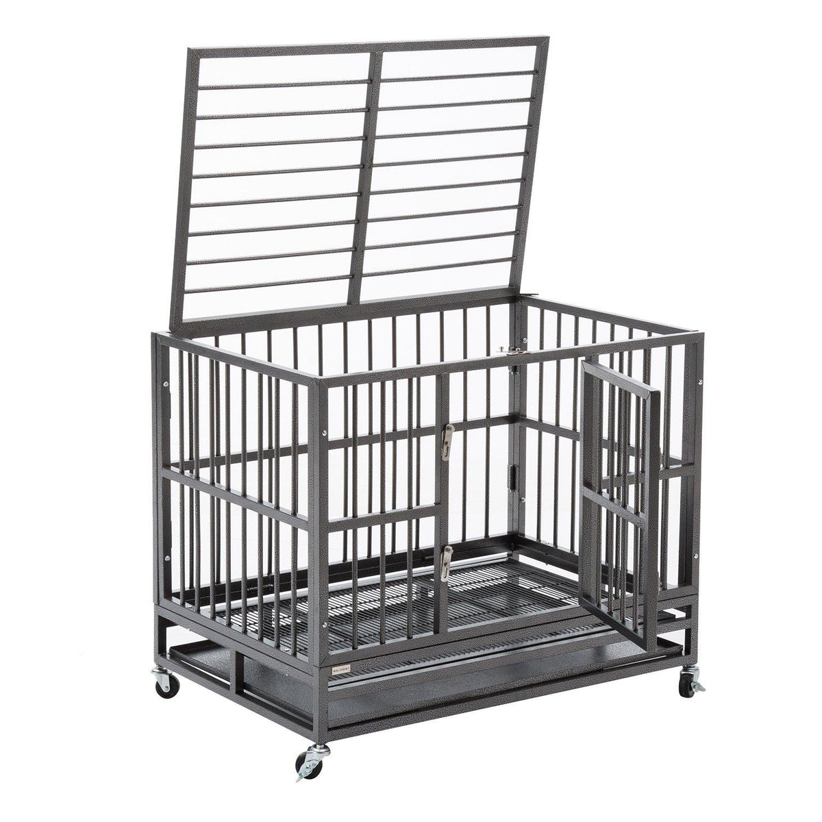 Sliverylake Dog CaCrate Kennel - Heavy Duty Double Door Pet Caw/Metal Tray Wheels Exercise Playpen
