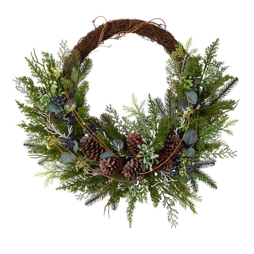 30 in. Unlit Pine and Pinecone Artificial Christmas Wreath on Twig Ring