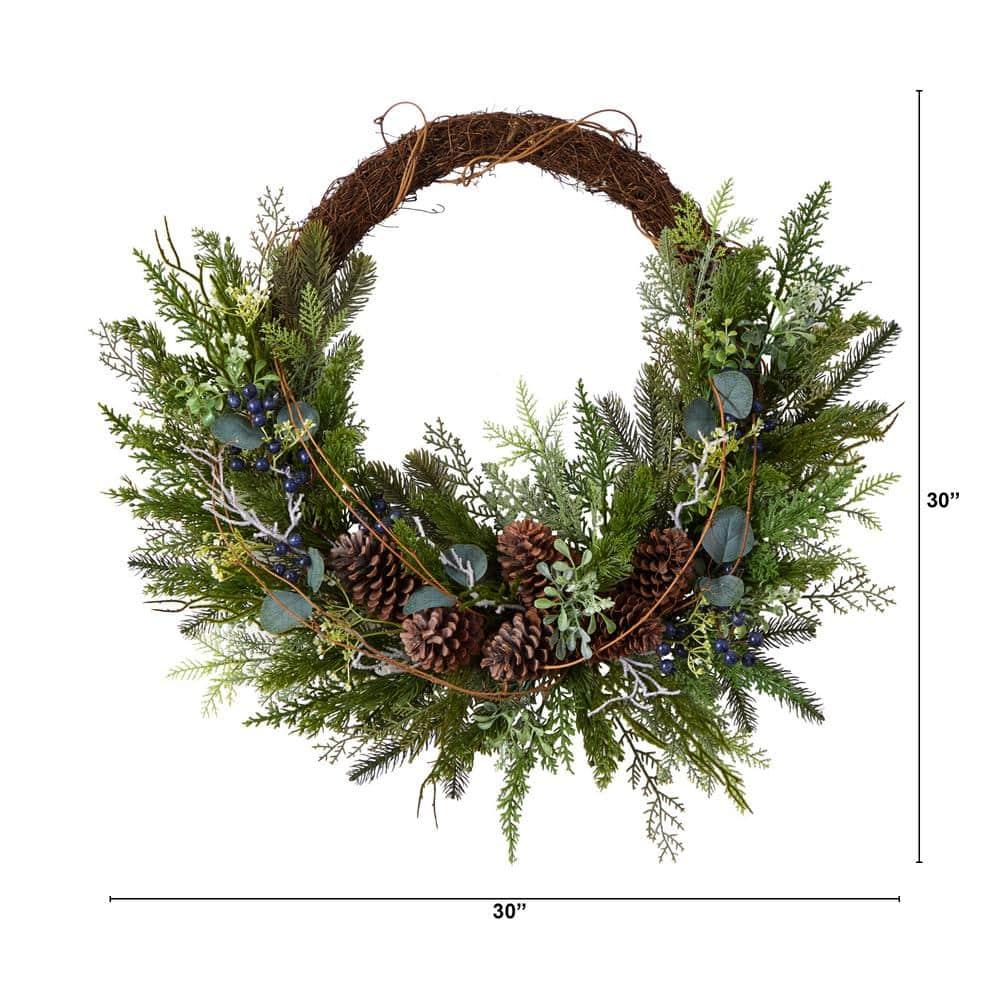 30 in. Unlit Pine and Pinecone Artificial Christmas Wreath on Twig Ring