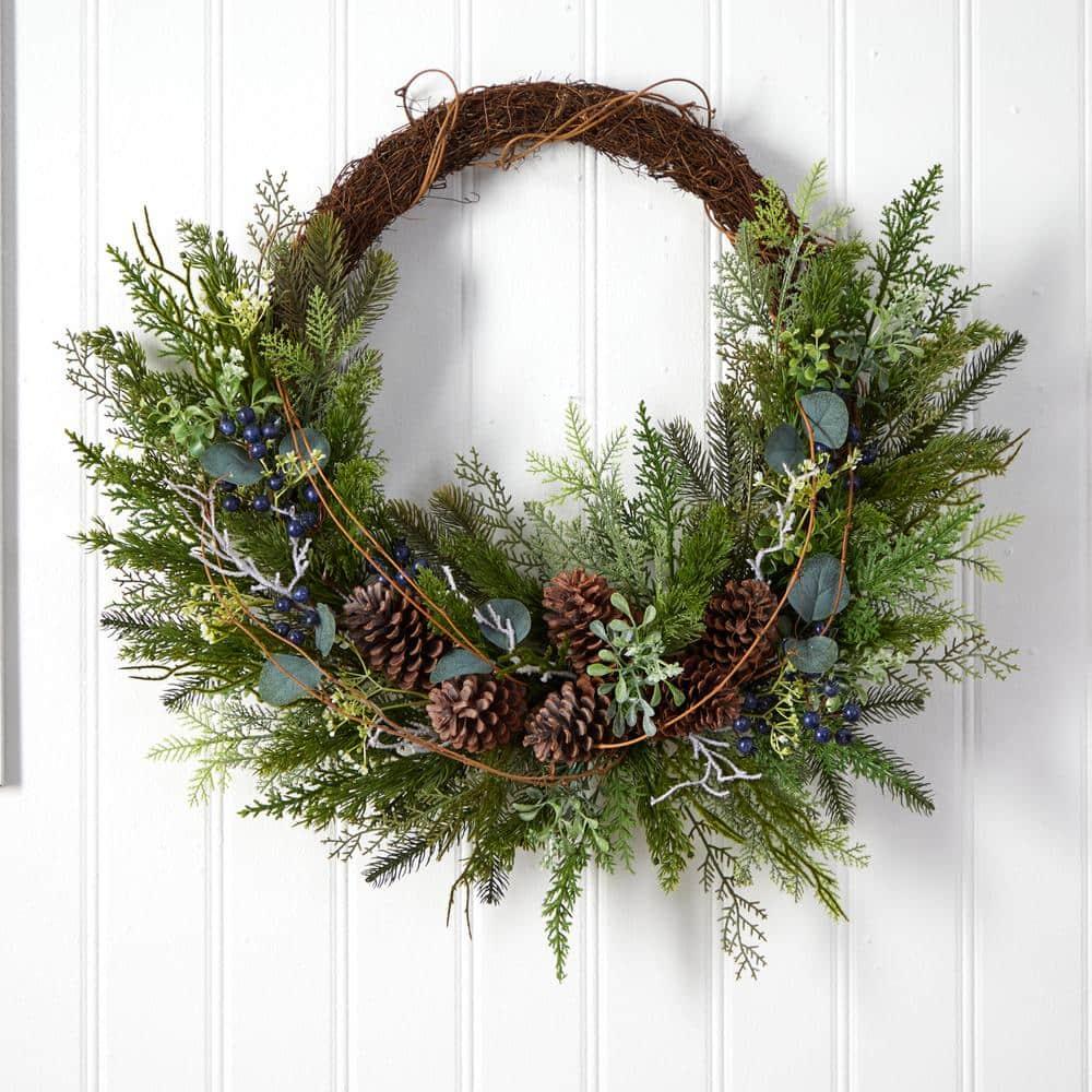 30 in. Unlit Pine and Pinecone Artificial Christmas Wreath on Twig Ring