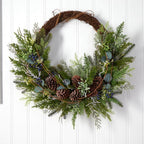 30 in. Unlit Pine and Pinecone Artificial Christmas Wreath on Twig Ring