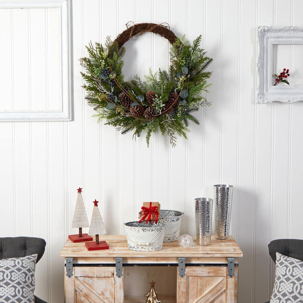 30 in. Unlit Pine and Pinecone Artificial Christmas Wreath on Twig Ring