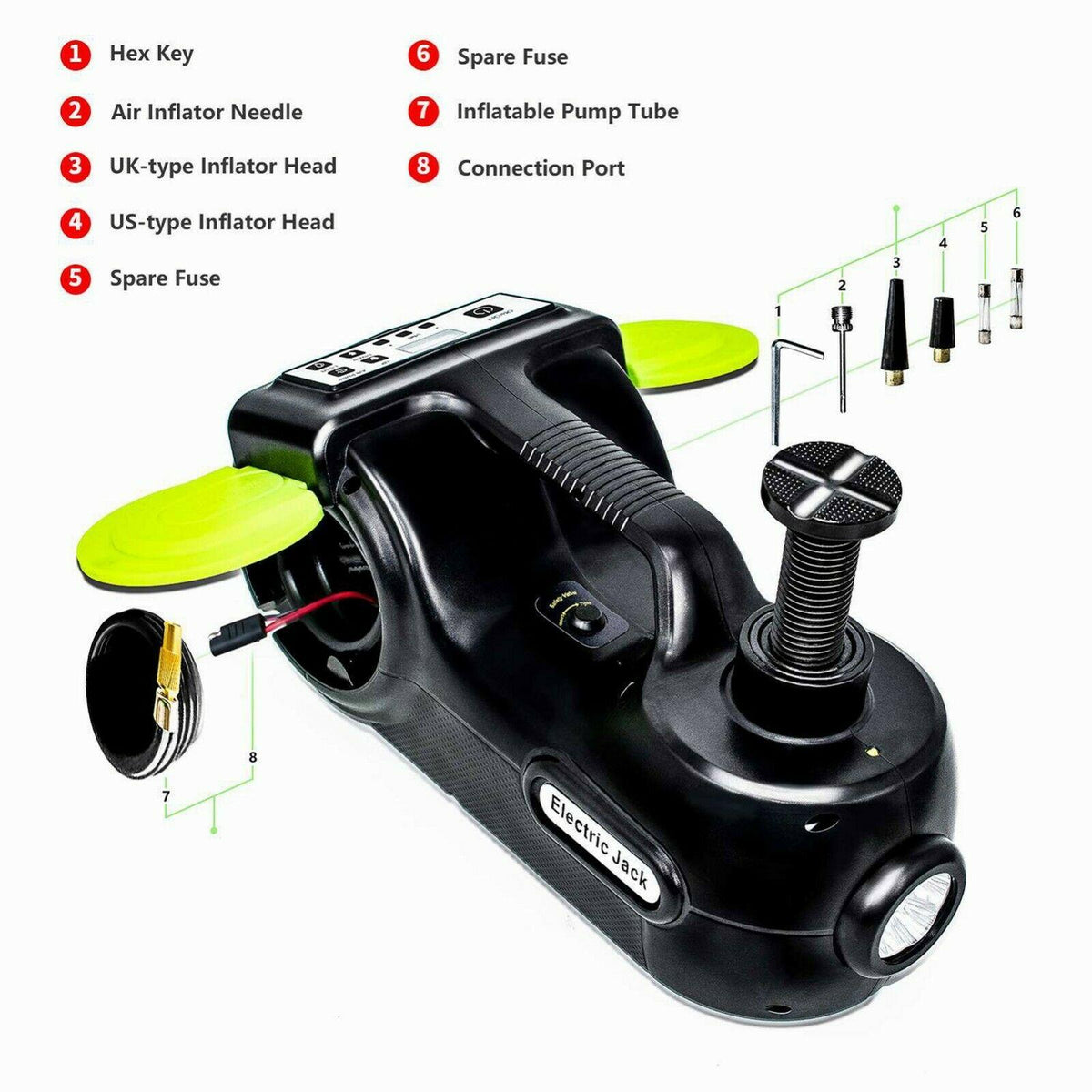 Car Jack 12V 5Ton Electric Hydraulic Jack Floor Lift Impact Wrench Tire Tool Kit