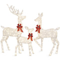 3-Piece Lighted Christmas Deer Set Outdoor Yard Decoration with 360 LED Lights, Stakes - White